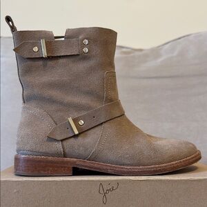 Joie Suede Combat Moto Boots with Buckle Straps